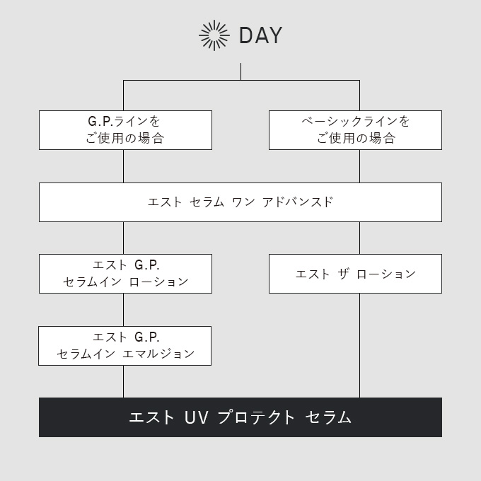 日中、ベーシックラインをご使用の方は化粧水の後に、GPラインをご使用の方は化粧水・乳液の後にご使用ください。